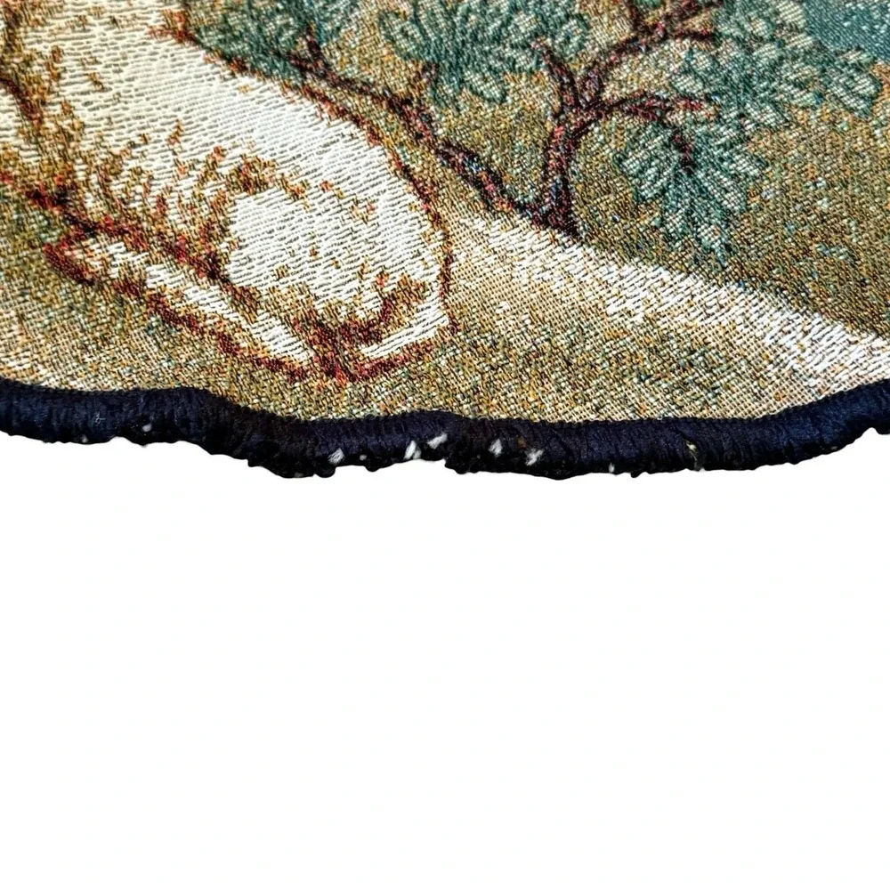 Vintage Nativity Christmas Tree Skirt Tapestry Woven Blue‎ Trim Holiday Decor